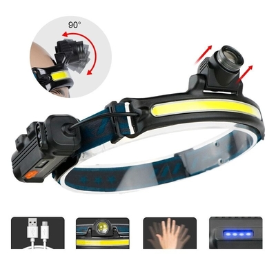 USB wiederaufladbare Induktions-Stirnlampe, Zoom-COB-LED-Stirnlampe, eingebaute Batterie, Taschenlampe, multifunktional, 6 Modi, Stirnlampe