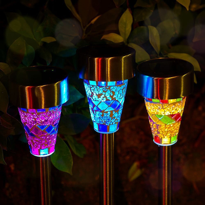 Edelstahl-Mosaik-Solargarten 2V 40mAh beleuchtet Buntglas