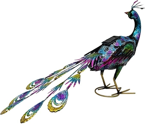 Handwerkslichter Hinterhof-Partei-Hochzeits-Solardekor Solarmetallpfau-Statue der im Freien angetriebener