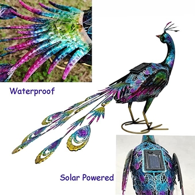 Handwerkslichter Hinterhof-Partei-Hochzeits-Solardekor Solarmetallpfau-Statue der im Freien angetriebener